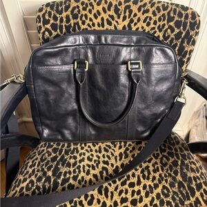 Fossil Leather Black and Gold Briefcase with Elegant Design